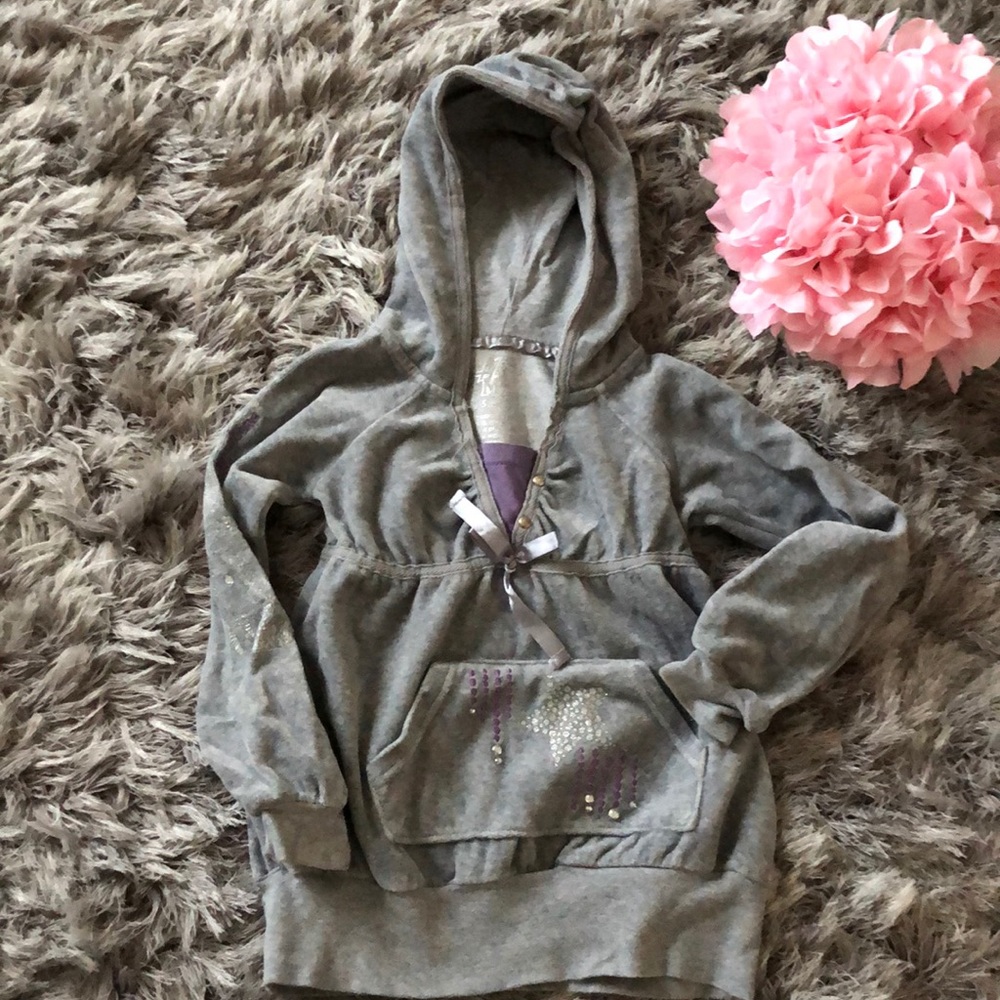 Hannah Montana hood sweater gray purple 6X 6